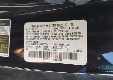 2007 Nissan 350Z Touring from USA, damaged, VIN JN1BZ36A57M653641